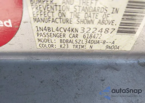 2019 Nissan Altima 2.5 Sr из США, поврежденный, VIN 1N4BL4CV4KN322487